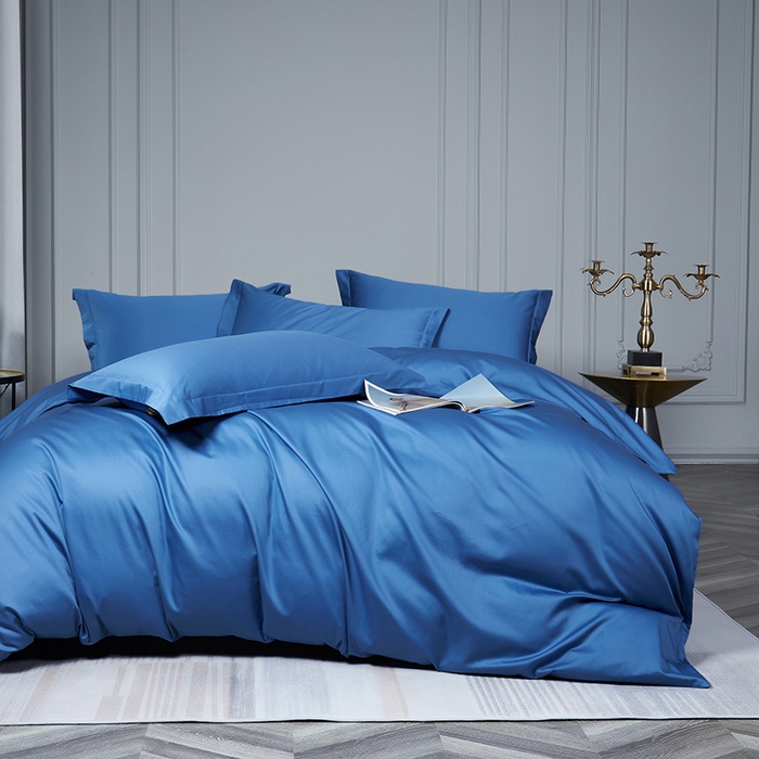 91家纺网 家纺一手货源 找家纺 洽想家 2025新款100支新疆长绒棉纯色双拼四件套 巴黎蓝-