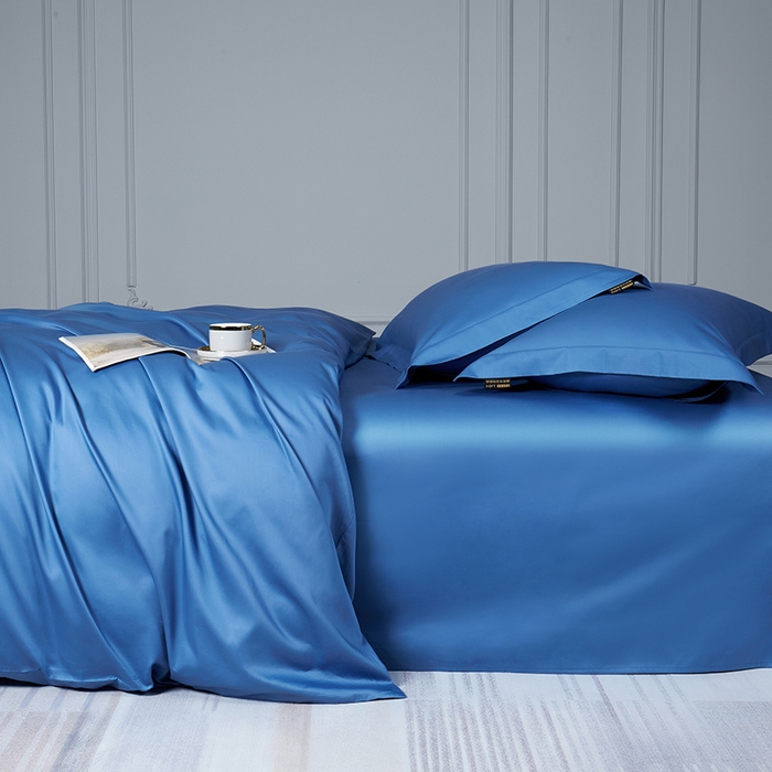 洽想家 2025新款100支新疆长绒棉纯色双拼四件套 巴黎蓝-