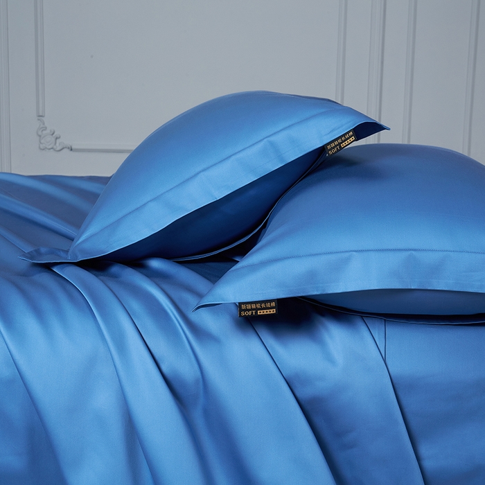 91家纺网 家纺一手货源 找家纺 洽想家 2025新款100支新疆长绒棉纯色双拼四件套 巴黎蓝-