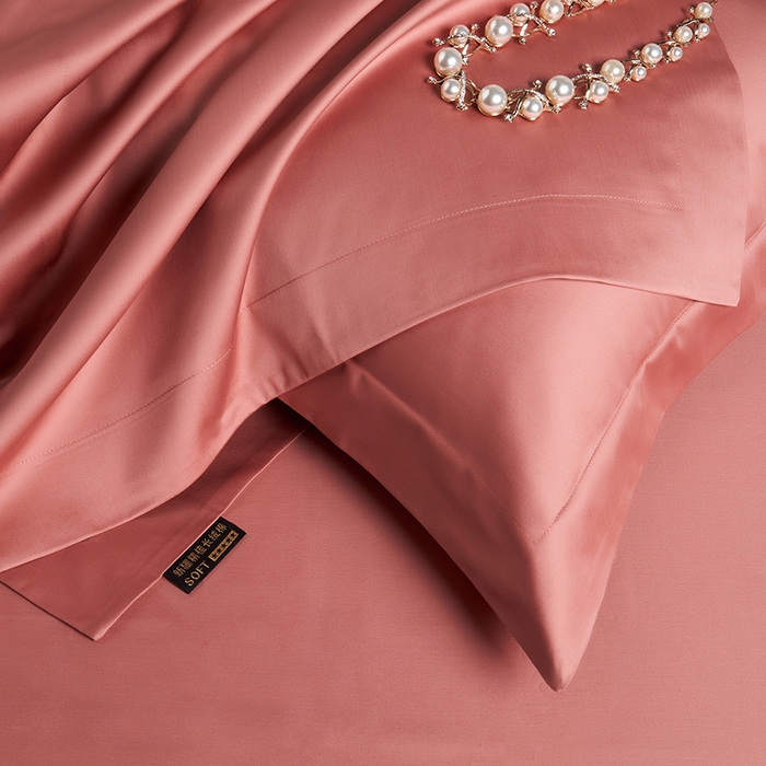 91家纺网 家纺一手货源 找家纺 洽想家 2025新款100支新疆长绒棉纯色双拼四件套 丹青桔-