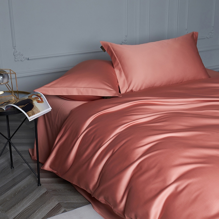 91家纺网 家纺一手货源 找家纺 洽想家 2025新款100支新疆长绒棉纯色双拼四件套 丹青桔-