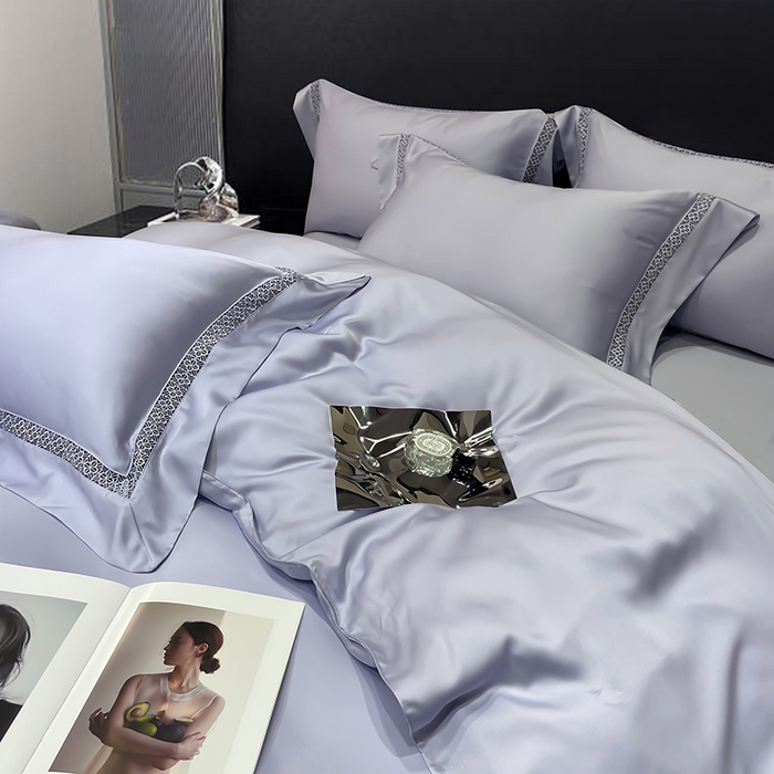 91家纺网 家纺一手货源 找家纺 洽想家 2025新款80支天丝镂空瑾系列夏被四件套 瑾-微紫