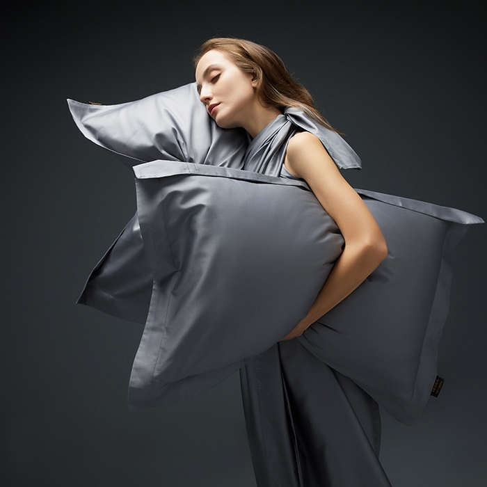 91家纺网 家纺一手货源 找家纺 洽想家 2025新款100支新疆长绒棉纯色双拼四件套 帝王灰-