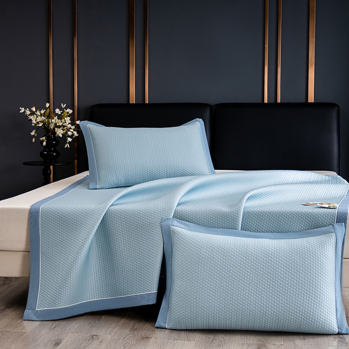 91家纺网 家纺一手货源 找家纺 小牛席业 2025经典款-千鸟格冷感豆豆席系列 床席款 蓝色