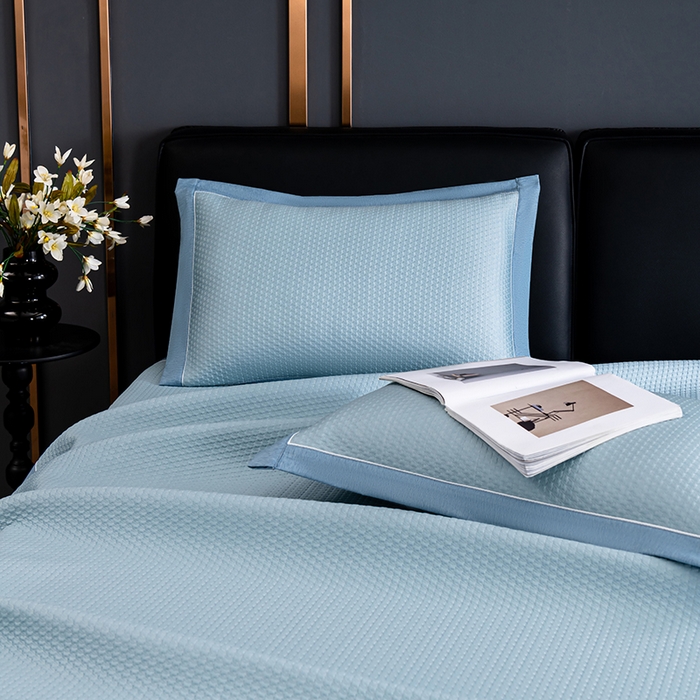 91家纺网 家纺一手货源 找家纺 小牛席业 2025经典款-千鸟格冷感豆豆席系列 床席款 蓝色