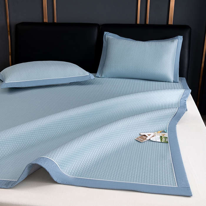 91家纺网 家纺一手货源 找家纺 小牛席业 2025经典款-千鸟格冷感豆豆席系列 床席款 蓝色