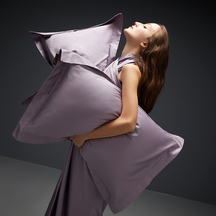 91家纺网 家纺一手货源 找家纺 洽想家 2025新款100支新疆长绒棉纯色双拼四件套 加仑紫-