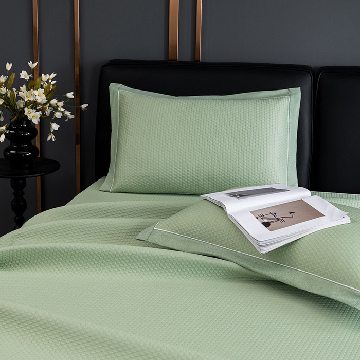 91家纺网 家纺一手货源 找家纺 小牛席业 2025经典款-千鸟格冷感豆豆席系列 床席款 绿色