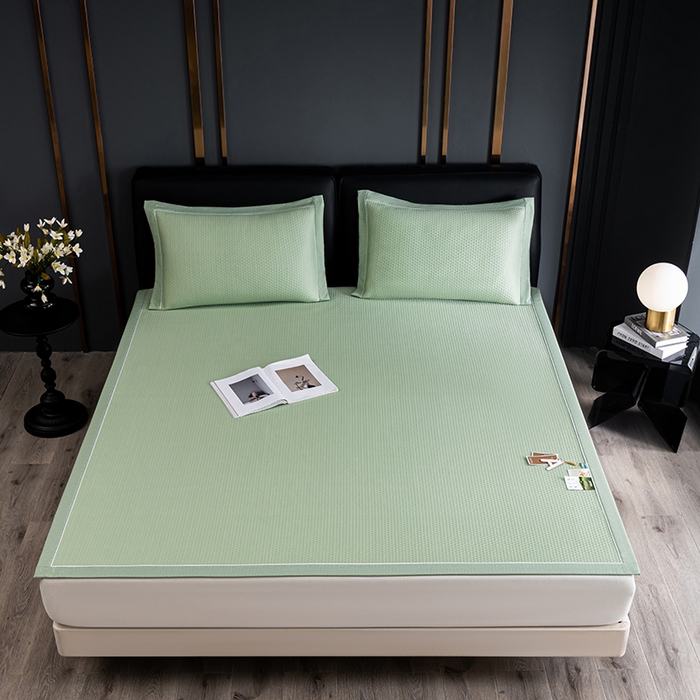 91家纺网 家纺一手货源 找家纺 小牛席业 2025经典款-千鸟格冷感豆豆席系列 床席款 绿色