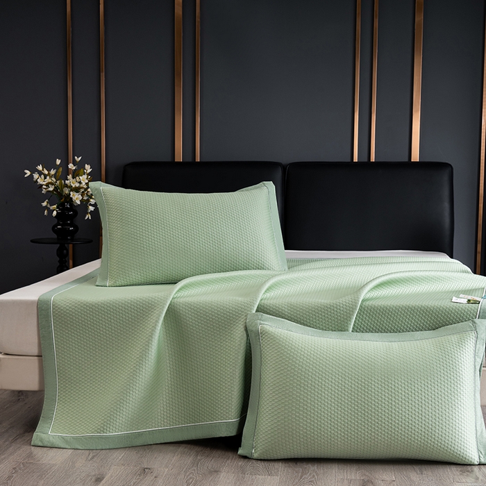 91家纺网 家纺一手货源 找家纺 小牛席业 2025经典款-千鸟格冷感豆豆席系列 床席款 绿色