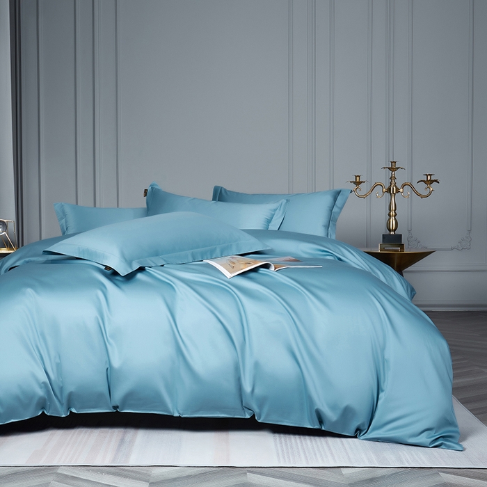 91家纺网 家纺一手货源 找家纺 洽想家 2025新款100支新疆长绒棉纯色双拼四件套 茗翠蓝-