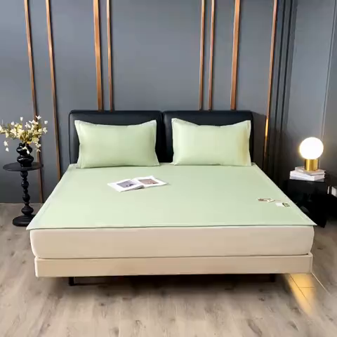 91家纺网 家纺一手货源 找家纺 小牛席业 2025经典款-千鸟格冷感豆豆席系列 床席款 绿色