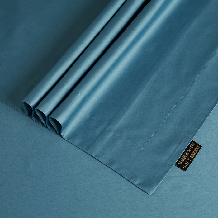 91家纺网 家纺一手货源 找家纺 洽想家 2025新款100支新疆长绒棉纯色双拼四件套 茗翠蓝-