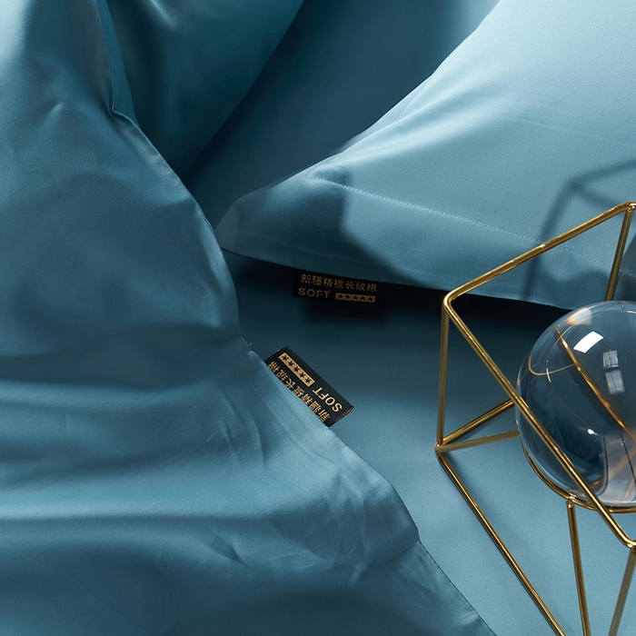 91家纺网 家纺一手货源 找家纺 洽想家 2025新款100支新疆长绒棉纯色双拼四件套 茗翠蓝-