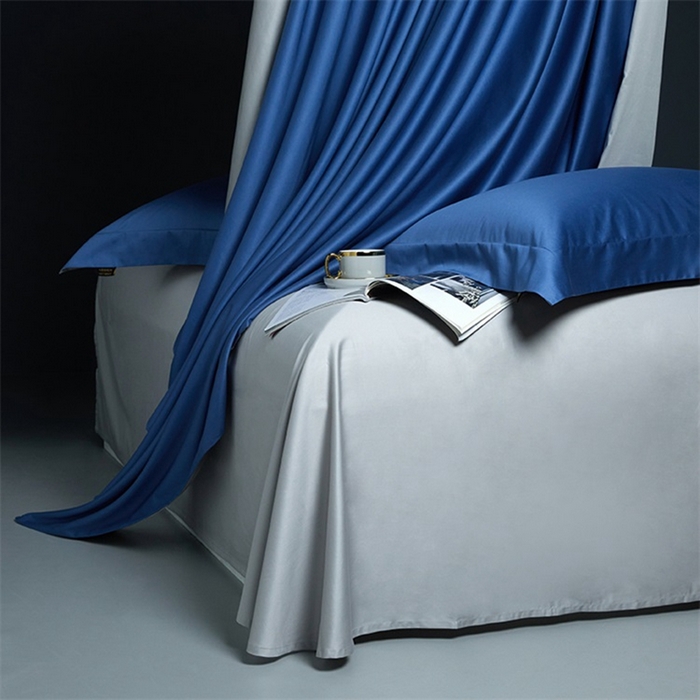 91家纺网 家纺一手货源 找家纺 洽想家 2025新款100支新疆长绒棉纯色双拼四件套 巴黎兰+柏林灰-