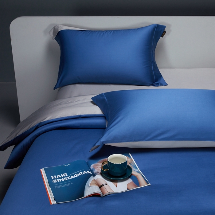 91家纺网 家纺一手货源 找家纺 洽想家 2025新款100支新疆长绒棉纯色双拼四件套 巴黎兰+柏林灰-