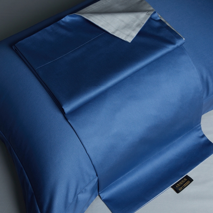 91家纺网 家纺一手货源 找家纺 洽想家 2025新款100支新疆长绒棉纯色双拼四件套 巴黎兰+柏林灰-