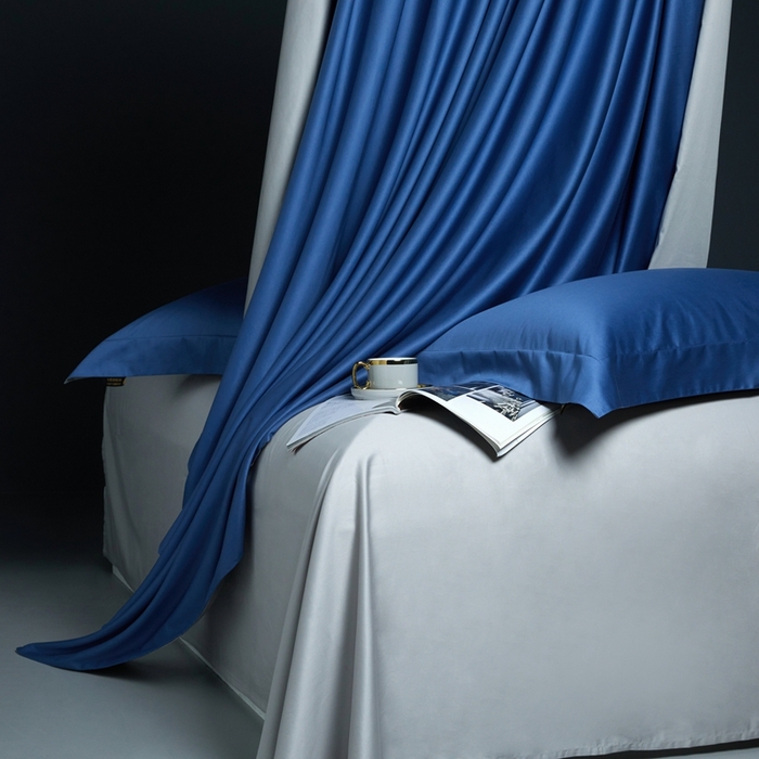 91家纺网 家纺一手货源 找家纺 洽想家 2025新款100支新疆长绒棉纯色双拼四件套 巴黎兰+柏林灰-