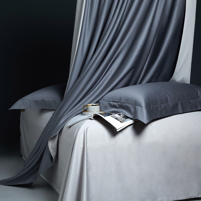 91家纺网 家纺一手货源 找家纺 洽想家 2025新款100支新疆长绒棉纯色双拼四件套 帝王灰+浅灰色-