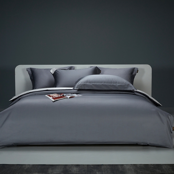 91家纺网 家纺一手货源 找家纺 洽想家 2025新款100支新疆长绒棉纯色双拼四件套 帝王灰+浅灰色-