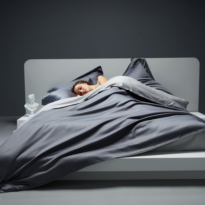 91家纺网 家纺一手货源 找家纺 洽想家 2025新款100支新疆长绒棉纯色双拼四件套 帝王灰+浅灰色-