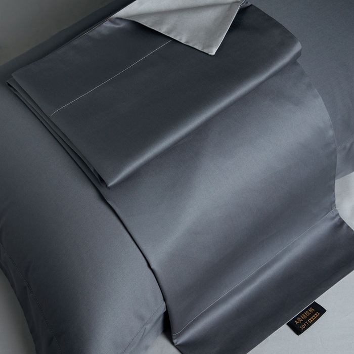 91家纺网 家纺一手货源 找家纺 洽想家 2025新款100支新疆长绒棉纯色双拼四件套 帝王灰+浅灰色-