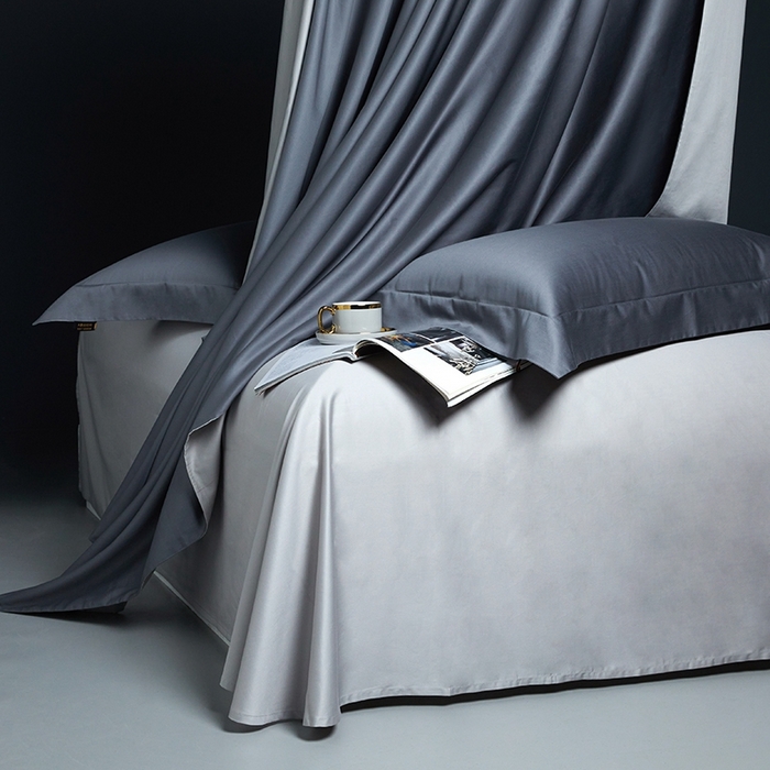 91家纺网 家纺一手货源 找家纺 洽想家 2025新款100支新疆长绒棉纯色双拼四件套 帝王灰+浅灰色-