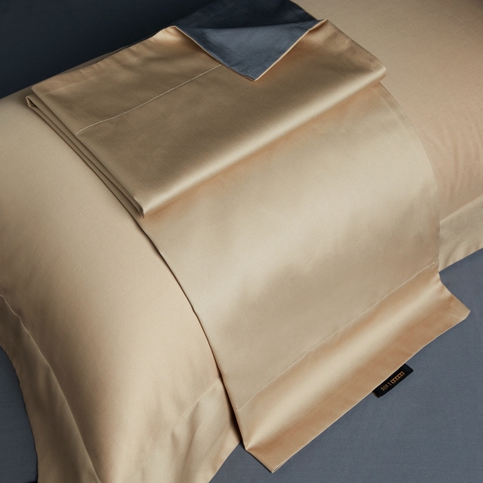 91家纺网 家纺一手货源 找家纺 洽想家 2025新款100支新疆长绒棉纯色双拼四件套 诺丁金+帝王灰-