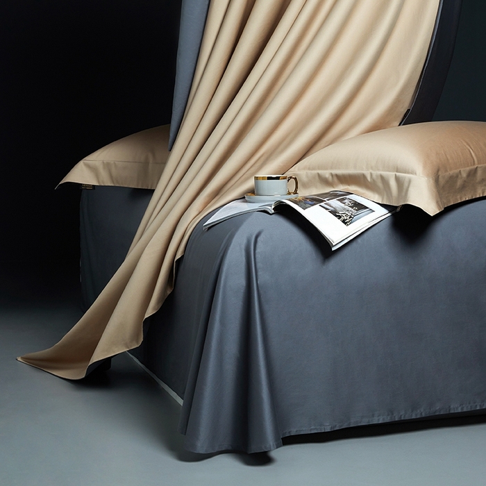 91家纺网 家纺一手货源 找家纺 洽想家 2025新款100支新疆长绒棉纯色双拼四件套 诺丁金+帝王灰-