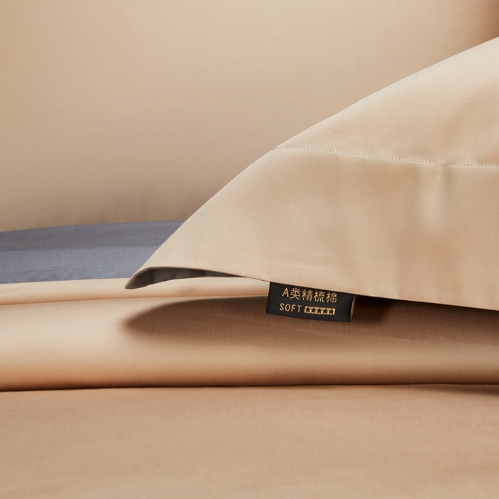 91家纺网 家纺一手货源 找家纺 洽想家 2025新款100支新疆长绒棉纯色双拼四件套 诺丁金+帝王灰-