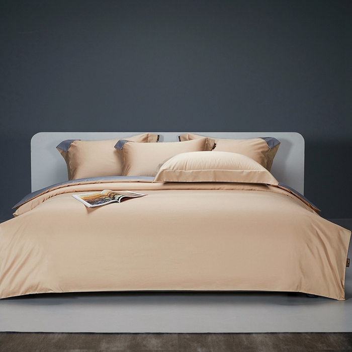 91家纺网 家纺一手货源 找家纺 洽想家 2025新款100支新疆长绒棉纯色双拼四件套 诺丁金+帝王灰-