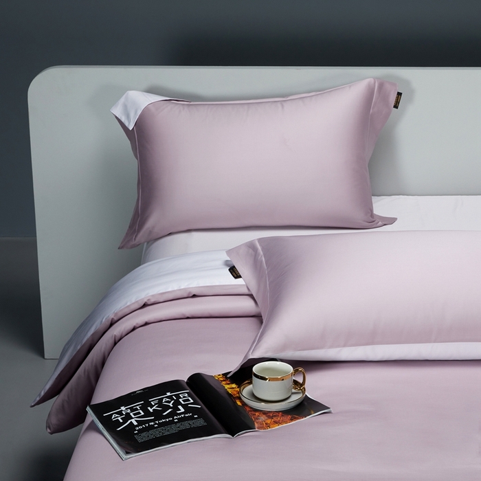 91家纺网 家纺一手货源 找家纺 洽想家 2025新款100支新疆长绒棉纯色双拼四件套 温沙紫+雾紫-