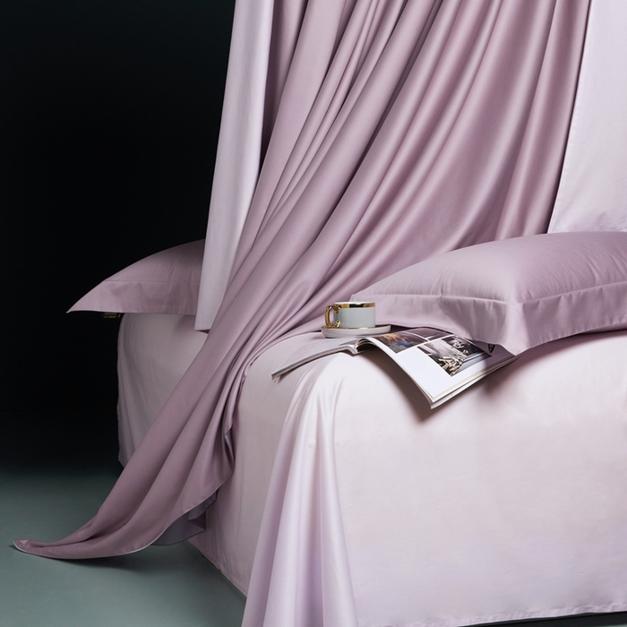 91家纺网 家纺一手货源 找家纺 洽想家 2025新款100支新疆长绒棉纯色双拼四件套 温沙紫+雾紫-