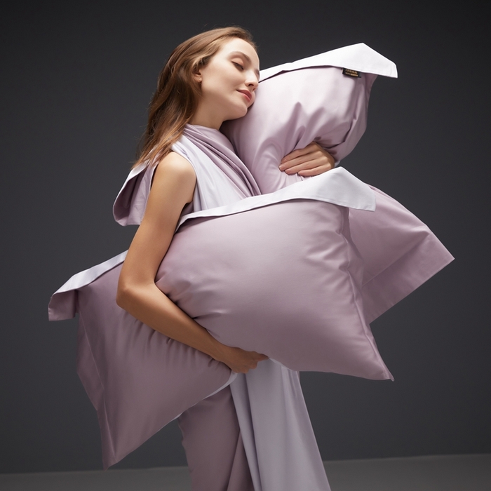 91家纺网 家纺一手货源 找家纺 洽想家 2025新款100支新疆长绒棉纯色双拼四件套 温沙紫+雾紫-