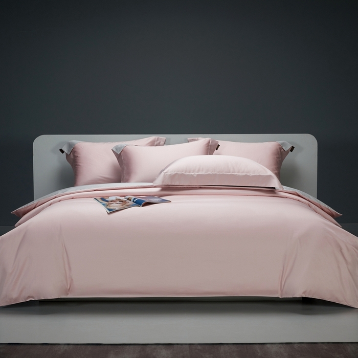 洽想家 2025新款100支新疆长绒棉纯色双拼四件套 香芋粉+浅灰色-