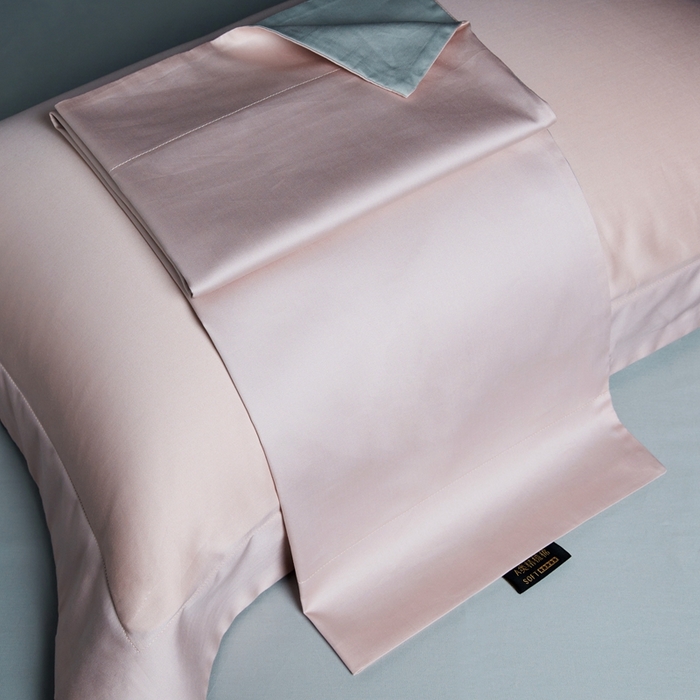 91家纺网 家纺一手货源 找家纺 洽想家 2025新款100支新疆长绒棉纯色双拼四件套 香芋粉+浅灰色-