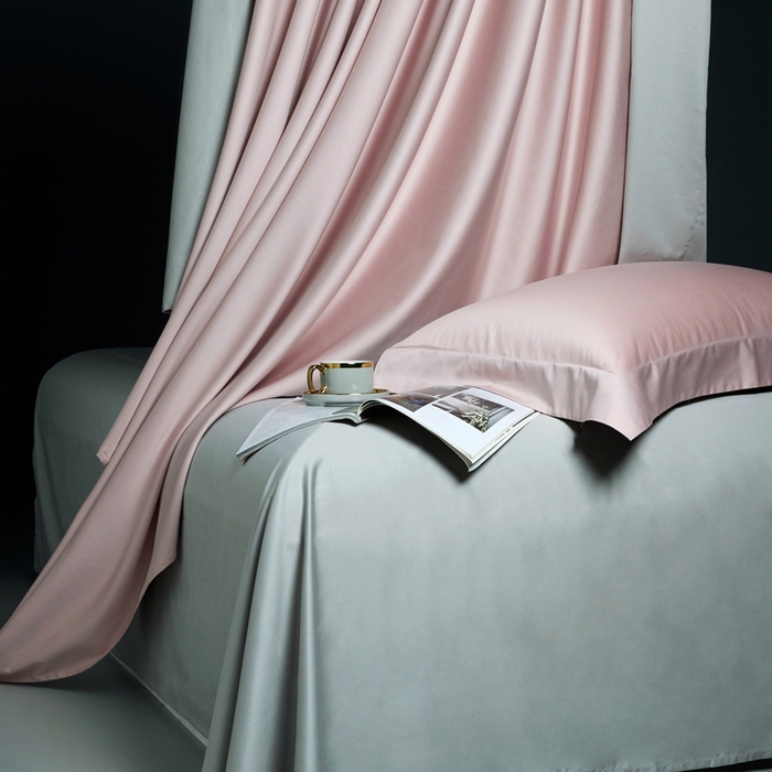 91家纺网 家纺一手货源 找家纺 洽想家 2025新款100支新疆长绒棉纯色双拼四件套 香芋粉+浅灰色-