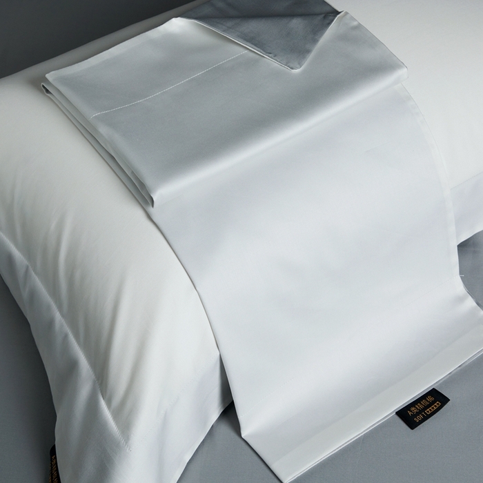 91家纺网 家纺一手货源 找家纺 洽想家 2025新款100支新疆长绒棉纯色双拼四件套 新月白+沙滩灰-