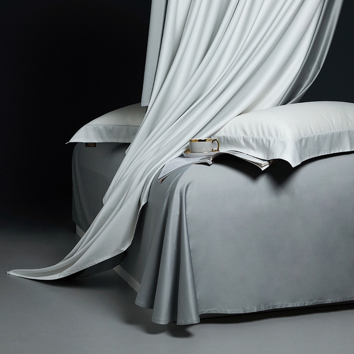 91家纺网 家纺一手货源 找家纺 洽想家 2025新款100支新疆长绒棉纯色双拼四件套 新月白+沙滩灰-