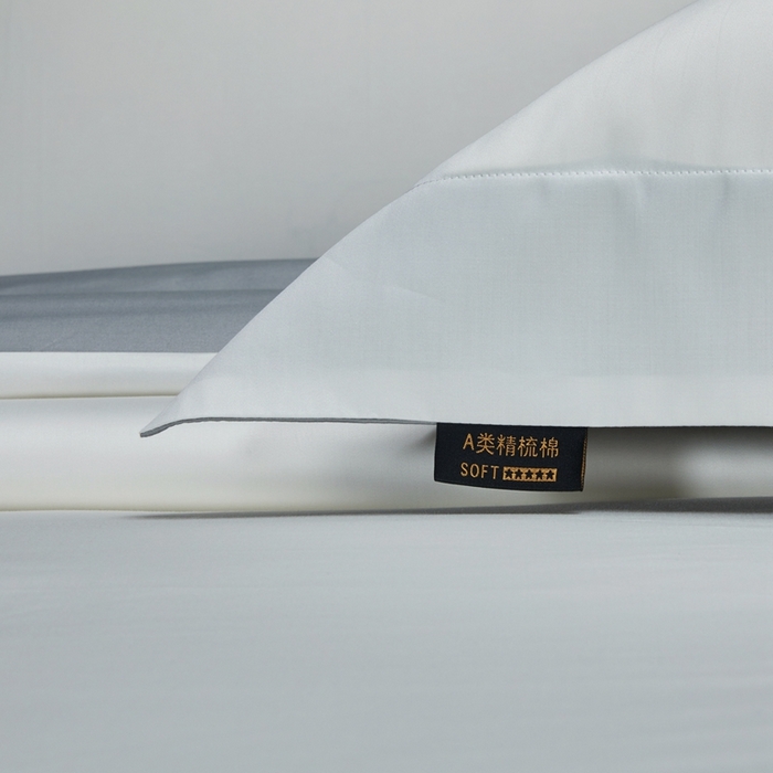 91家纺网 家纺一手货源 找家纺 洽想家 2025新款100支新疆长绒棉纯色双拼四件套 新月白+沙滩灰-