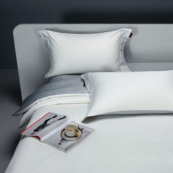 91家纺网 家纺一手货源 找家纺 洽想家 2025新款100支新疆长绒棉纯色双拼四件套 新月白+沙滩灰-