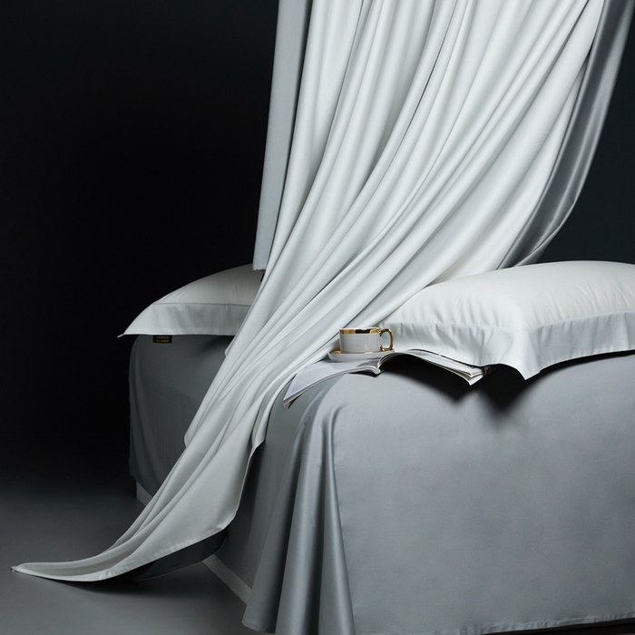 91家纺网 家纺一手货源 找家纺 洽想家 2025新款100支新疆长绒棉纯色双拼四件套 新月白+沙滩灰-