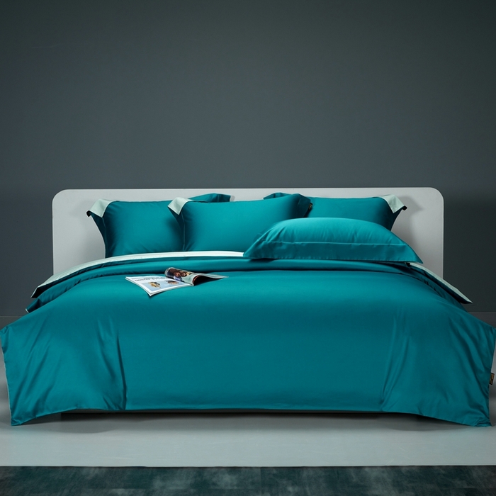 洽想家 2025新款100支新疆长绒棉纯色双拼四件套 雅克绿+香草绿-