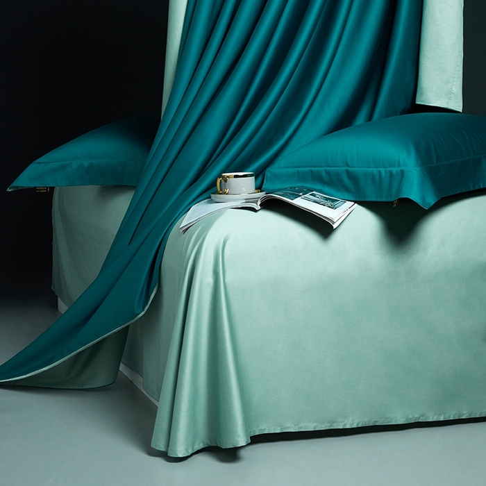 91家纺网 家纺一手货源 找家纺 洽想家 2025新款100支新疆长绒棉纯色双拼四件套 雅克绿+香草绿-