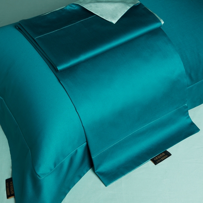 91家纺网 家纺一手货源 找家纺 洽想家 2025新款100支新疆长绒棉纯色双拼四件套 雅克绿+香草绿-