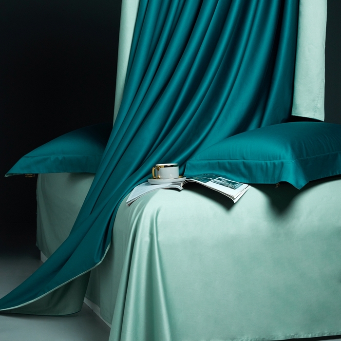 91家纺网 家纺一手货源 找家纺 洽想家 2025新款100支新疆长绒棉纯色双拼四件套 雅克绿+香草绿-