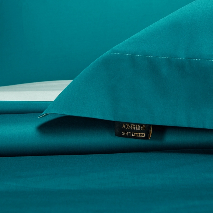 91家纺网 家纺一手货源 找家纺 洽想家 2025新款100支新疆长绒棉纯色双拼四件套 雅克绿+香草绿-