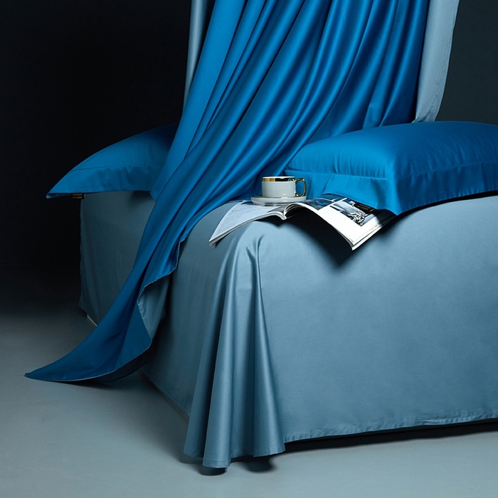 91家纺网 家纺一手货源 找家纺 洽想家 2025新款100支新疆长绒棉纯色双拼四件套 元气蓝+茗翠兰-