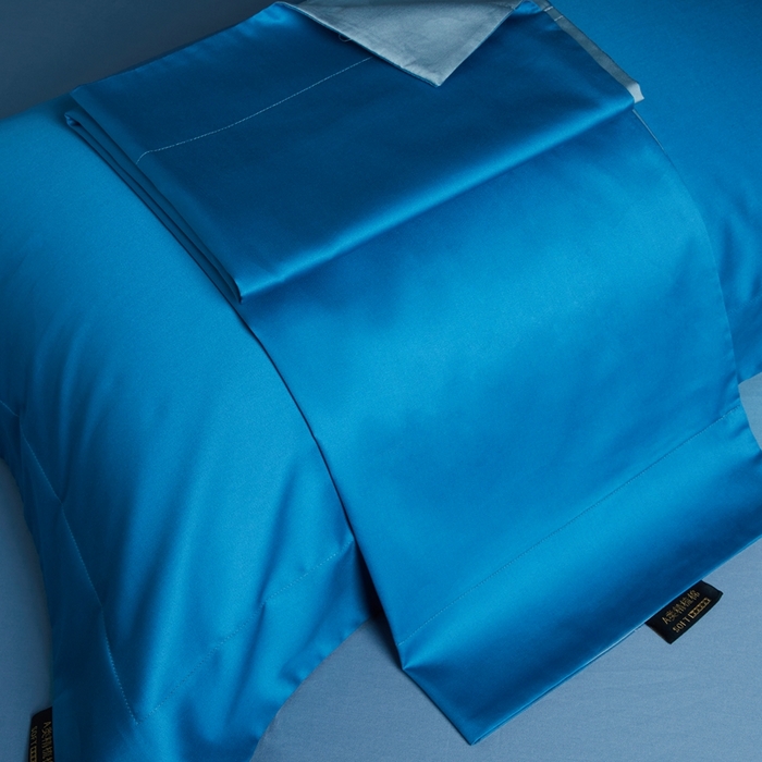 91家纺网 家纺一手货源 找家纺 洽想家 2025新款100支新疆长绒棉纯色双拼四件套 元气蓝+茗翠兰-