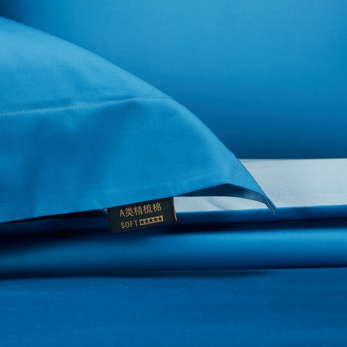 91家纺网 家纺一手货源 找家纺 洽想家 2025新款100支新疆长绒棉纯色双拼四件套 元气蓝+茗翠兰-